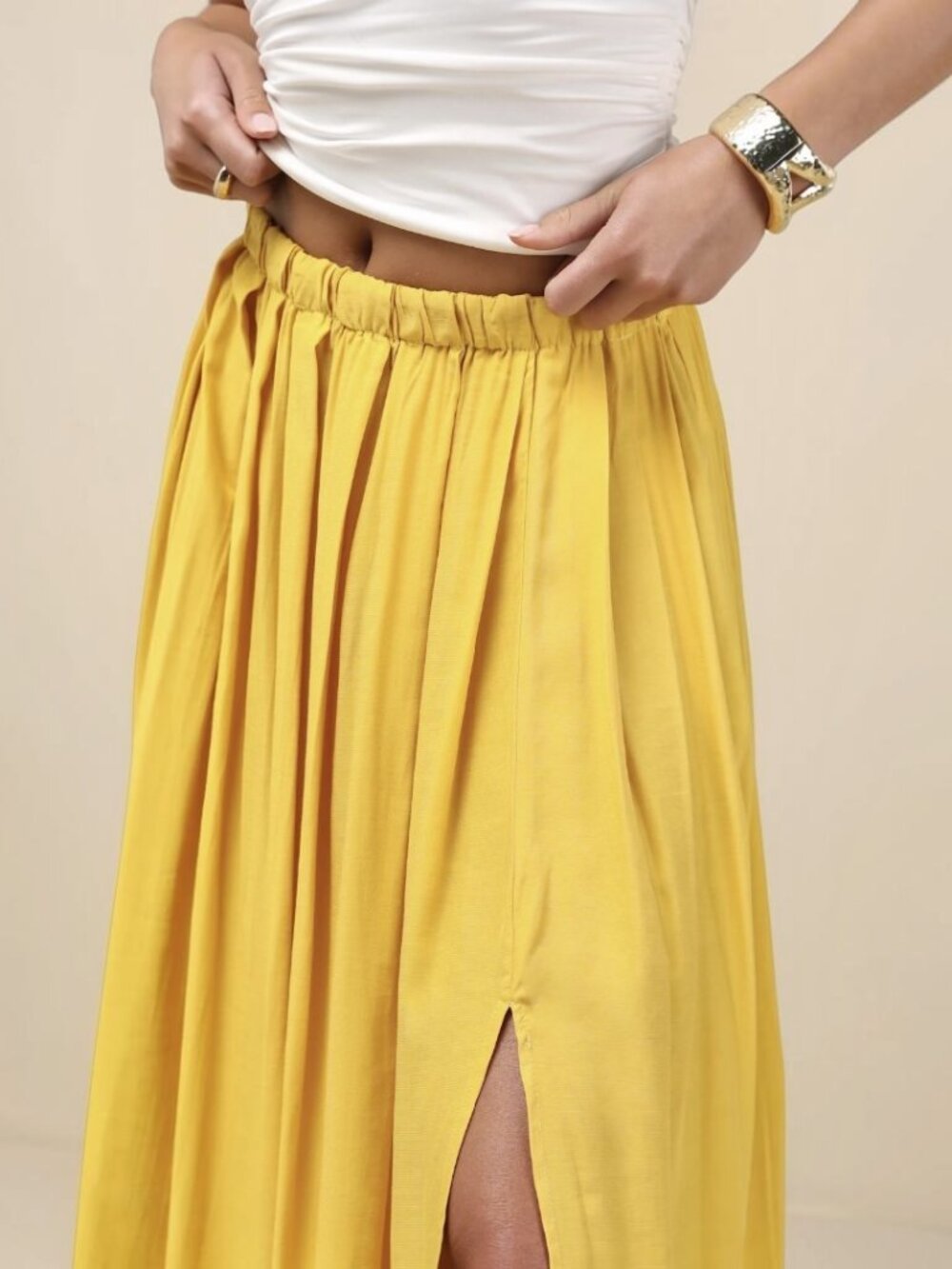 Lulus If You Pleats Yellow Pleated Maxi Skirt NWT - Picture 4 of 12
